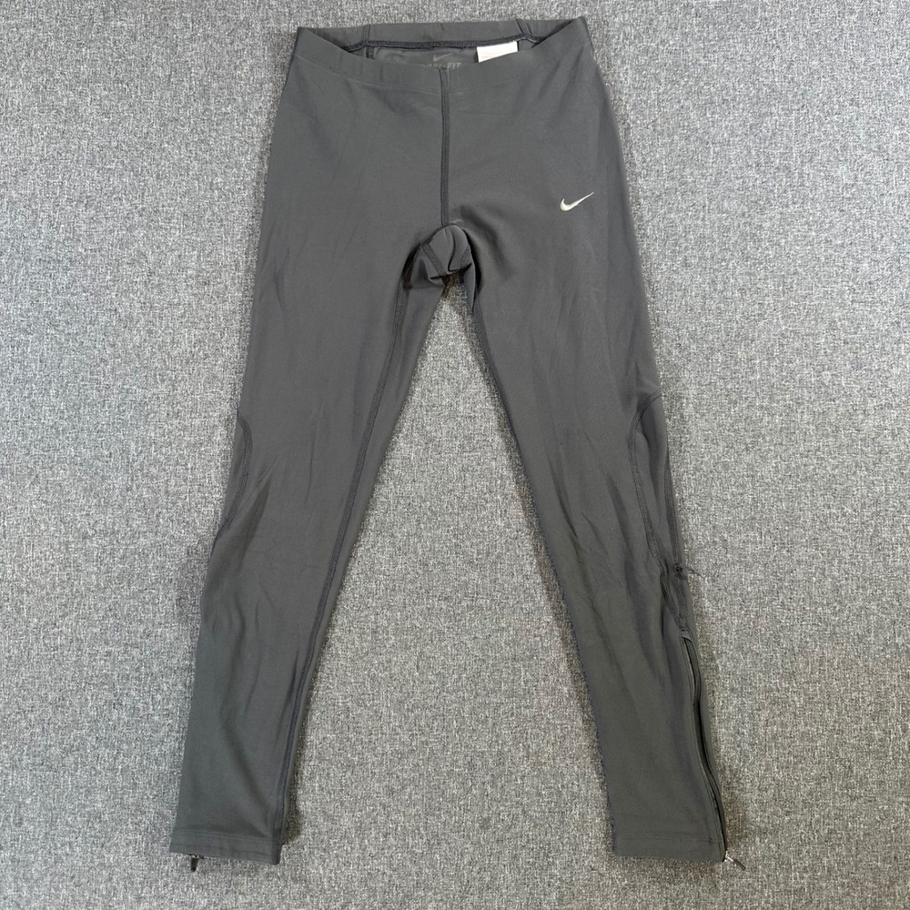 Nike Leggings Women L Dri-FIT Gray Ankle Zip Back Pocket Activewear